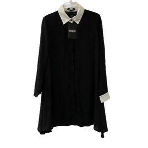 Missguided Women's  Black with White Trim High Low Tunic Polyester Dress Size 10